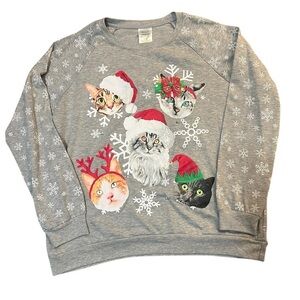 Girl’s Heather Gray Light Up Cat Christmas Sweatshirt Size XXL